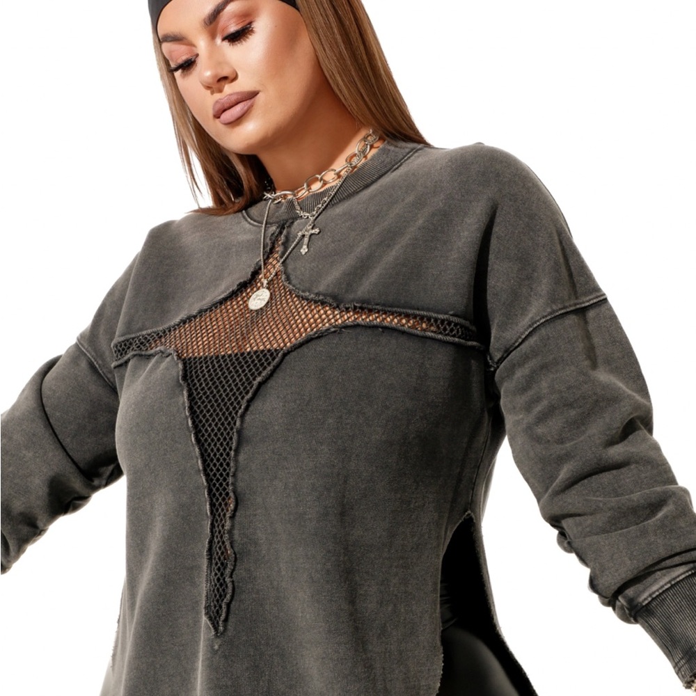 ***Will be donated 11/22/25*** NWOT Pebby Forevee Gray Distressed Sweatshirt